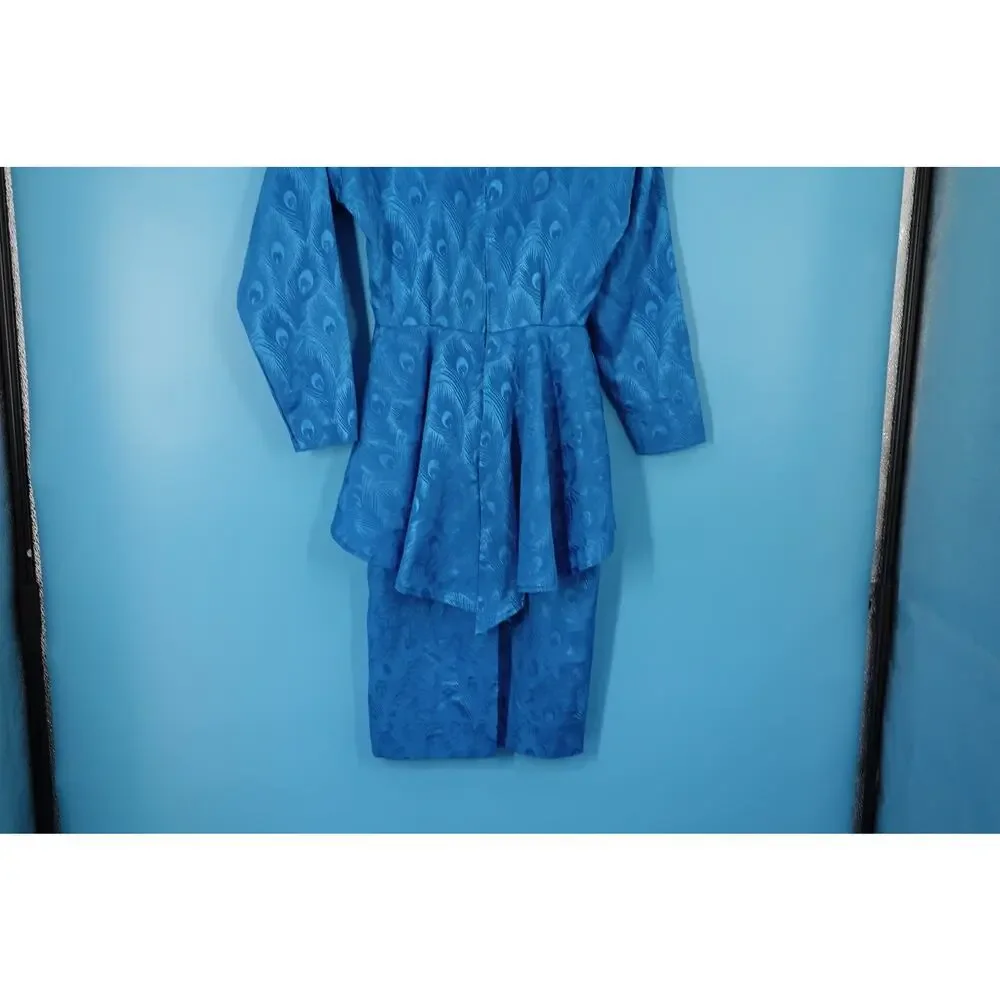Vintage Blue Long sleeve Peplum Dress